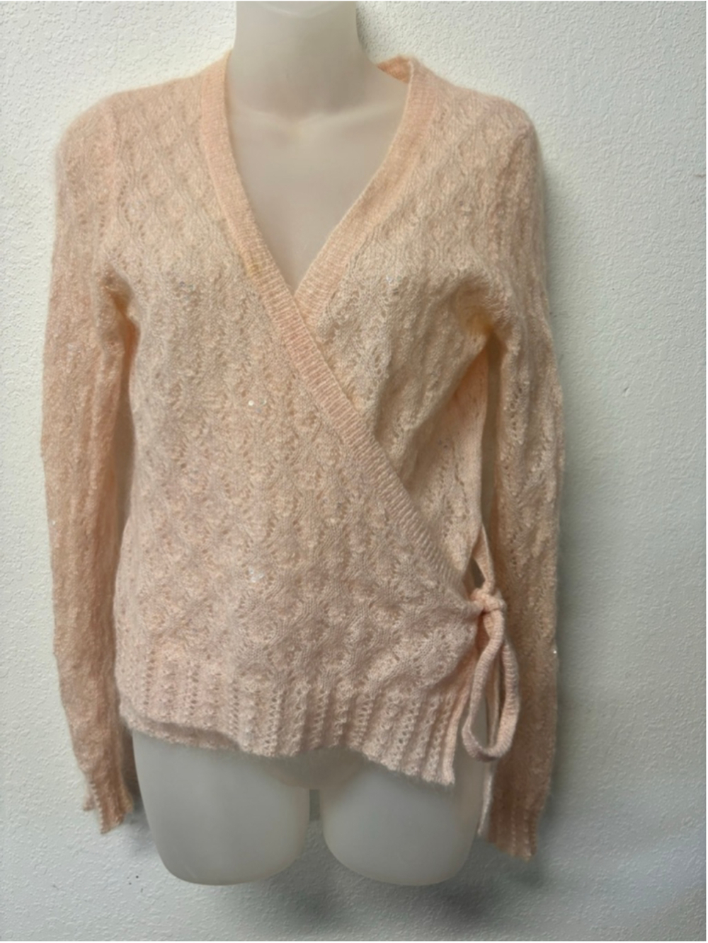 Ann Taylor Pink Mohair Wool Blend Wrap Cardigan Sweater Small light pink